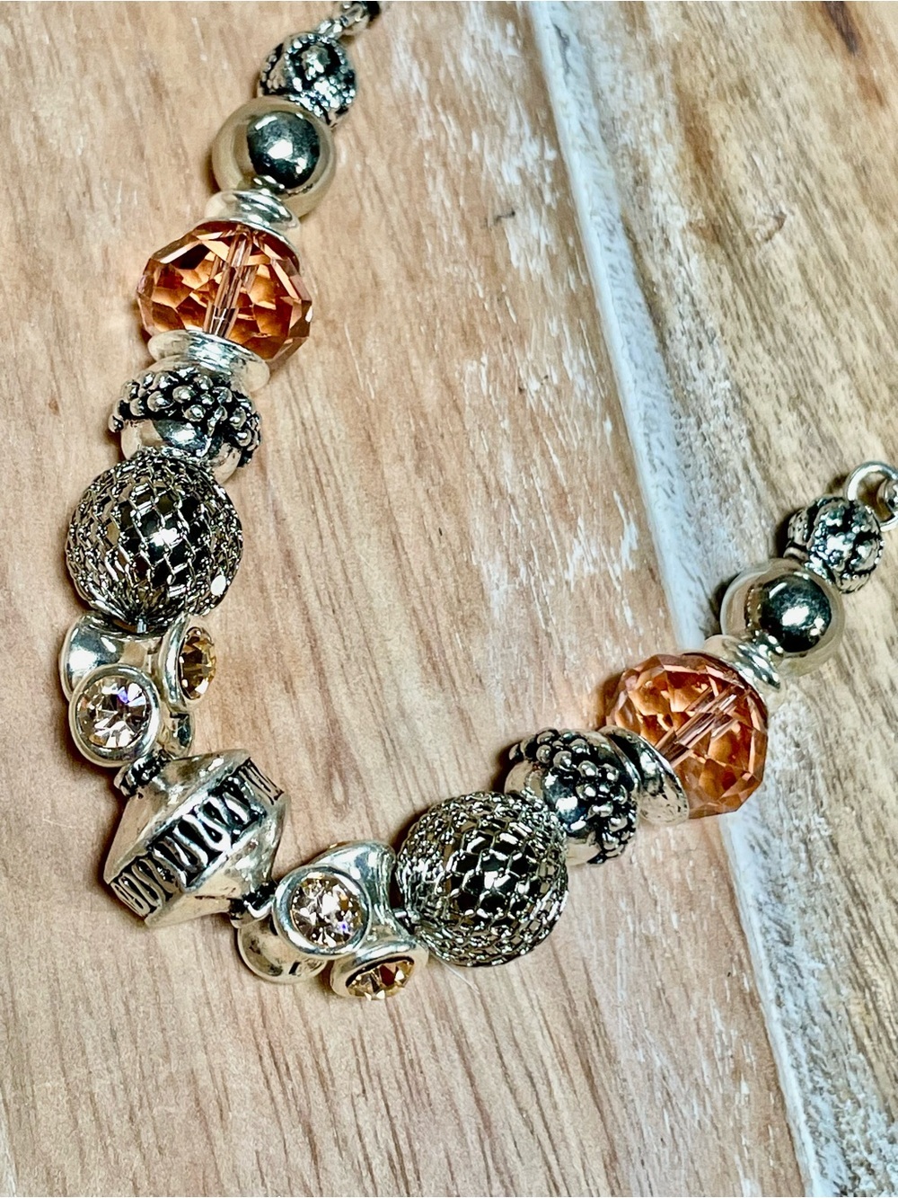 Silver Bracelet with Amber Crystal Accents